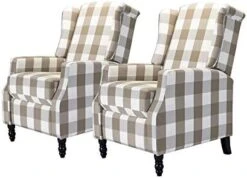 TINA'S HOME Set Of 2 Recliner Sofa Chair Fabric Upholstered For Living Room Leisure And Entertainment,Navy Checkerboard -Safavieh Furniture 41Nyw6EtuLL. AC