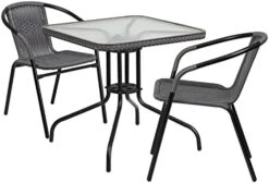 Flash Furniture Lila 28'' Square Glass Metal Table With Dark Brown Rattan Edging And 2 Dark Brown Rattan Stack Chairs -Safavieh Furniture 41O3Qb4GxgL. AC
