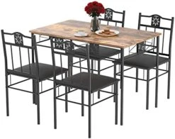 VECELO 3-Piece Bar Table Set, Round Tabletop & Chair For Kitchen Dining Room Breakfast, Built-in Wine Rack, Space Saving[X-Large], 33.46" Length X 23.6" Width, Black And Natural -Safavieh Furniture 41O5bOVPCVL. AC 1
