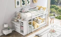 Harper & Bright Designs Twin Over Twin Bunk Bed Frame With Attached Cabinet And Shelves Storage For Kids,White -Safavieh Furniture 41OADWP8qEL