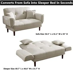 NORAN Twin Size Sleeper Recliner Sofa Futon Couch, Convertible Futon Sofa Bed With 2 Pillows, Adjustable Armrest, Wood Legs And 5-Angle Backrest For Apartment, Dorm,Living Room,Bedroom (Beige) 13 NORAN Twin Size Sleeper Recliner Sofa Futon Couch, Convertible Futon Sofa Bed With 2 Pillows, Adjustable Armrest, Wood Legs And 5-Angle Backrest For Apartment, Dorm,Living Room,Bedroom (Beige) -Safavieh Furniture 41OAkdOddqL