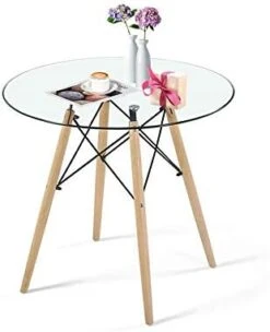 Round Table Glass Kitchen Dining Table Glass Dining Room Table Modern Style Round Leisure Coffee Table Office Coference Desk With Wood Legs For Kitchen Living Room (Round Table Glass) -Safavieh Furniture 41OBlZMgDRL. AC