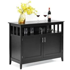 Solid Wood Structure Kitchen Storage Self-Service Dining Table Durable Wood Sideboard Black Dining Cabinet