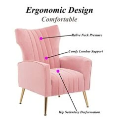 Altrobene Velvet Accent Chair Modern Wingback Comfy Chair Tufted Reading Armchair With Gold Legs For Living Room/Bedroom, Light Pink -Safavieh Furniture 41OI265p91L