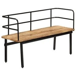 Tidyard Wooden Bench Mango Wood Seat Dining Table Bench With Iron Legs And Backrest Bench For Entryway, Dining Room, Kitchen, Living Room, Home Furniture 47.2 X 15.7 X 27.6 Inches (L X W X H)