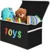 VICTOR'S Large Toy Box Chest With Lid, Collapsible Sturdy Toy Storage Organizer Boxes Bins Baskets For Kids, Boys, Girls, Nursery, Playroom, 26.8"x13.8" X16" (Black)