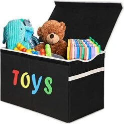 VICTOR'S Large Toy Box Chest With Lid, Collapsible Sturdy Toy Storage Organizer Boxes Bins Baskets For Kids, Boys, Girls, Nursery, Playroom, 26.8"x13.8" X16" (Black) -Safavieh Furniture 41ONkCNWLWL. AC