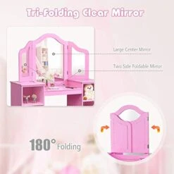Nightcore, White Kids Vanity 4 Storage Shelves, 2 Folding Mirrors, 2-in-1 Makeup Dressing Table For Baby Girls (Pink) -Safavieh Furniture 41OTmyF0hmL