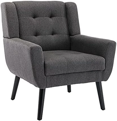 Dolonm Midcentury Modern Accent Chair With Arms, Upholstered Fabric Reading Side Chair Tufted Back Decorative Wingback Chair For Living Room Bedroom (Light Grey) 9 Dolonm Midcentury Modern Accent Chair With Arms, Upholstered Fabric Reading Side Chair Tufted Back Decorative Wingback Chair For Living Room Bedroom (Light Grey) - Image 9
