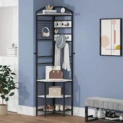 OIOG Corner Hall Tree, Industrial Corner Coat Rack With Hooks And Storage Shelf For Entryway, Hallway Corner Organizer With Shoes Rack (White Shelf) -Safavieh Furniture 41OeERE5vhL. AC