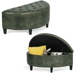 Joveco 43.5" Storage Bench- Velvet Half Moon Ottoman- Tufted Storage Ottoman With Rivet- Half Moon Storage Ottoman- Toy Chests & Storage Bench For Bedroom And Entryway (Gray) -Safavieh Furniture 41OgKq6yG8L. AC