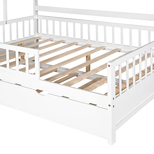 Melpomene Full House Bed With Trundle And Shelf,for Toddlers, Teens, Girls, Boys, Kids House Bed Frame Can Be Decorated (White) 5 Melpomene Full House Bed With Trundle And Shelf,for Toddlers, Teens, Girls, Boys, Kids House Bed Frame Can Be Decorated (White) - Image 5