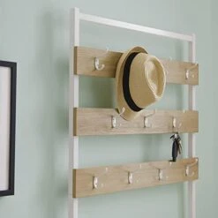 Linon Natural Wooden Topped Bench And Shelf With Multiple Hanging Hooks Shaymus White Metal Hall Tree, White & Natural -Safavieh Furniture 41OjU0KovwL