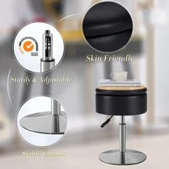 Leather Storage Ottoman Vanity Stool, 18" To 23" Height Adjustable Foot Stool Upholstered Round Footrest Coffee Table Top Cover, Modern Accent Stools,360° Swivel Makeup Stool For Living Room Bedroom -Safavieh Furniture 41OkWCmAaZL