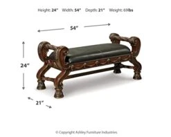 Signature Design By Ashley North Shore Ornate Faux Leather Upholstered Bedroom Bench, Dark Brown -Safavieh Furniture 41OrBTsWFyL