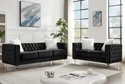 Mikibama Velvet Loveseat Sofa 59 Inch Jeweled Buttons Tufted Loveseat With Acrylic Crystal Legs And 2 Pillows Modern Furniture For Living Room, Bedroom(Grey) 27 Mikibama Velvet Loveseat Sofa 59 Inch Jeweled Buttons Tufted Loveseat With Acrylic Crystal Legs And 2 Pillows Modern Furniture For Living Room, Bedroom(Grey) -Safavieh Furniture 41Ox4IoIbsL. AC