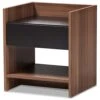 BOWERY HILL Contemporary 1 Drawer Wood Nightstand In Black And Walnut Brown