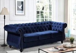 Container Furniture Direct Feinstein Modern Velvet Chesterfield Couches For Living Room With Nailheads, Diamond Tufting & Durable Metal Frame, Loveseat, Sofa, Dark Blue 19 Container Furniture Direct Feinstein Modern Velvet Chesterfield Couches For Living Room With Nailheads, Diamond Tufting & Durable Metal Frame, Loveseat, Sofa, Dark Blue -Safavieh Furniture 41OzLz7OzKL