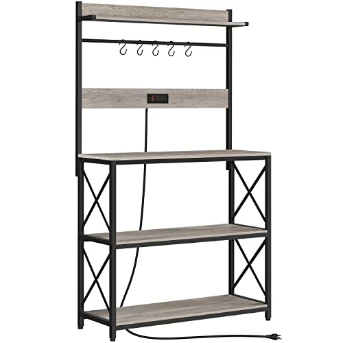 Yaheetech Kitchen Bakers Rack With Power Outlet, 36.5" W Microwave Oven Stand Kitchen Storage Rack With Hooks For Dining Room, Kitchen Organizer Shelves For Spices, Pots And Pans, Gray 1 Yaheetech Kitchen Bakers Rack With Power Outlet, 36.5" W Microwave Oven Stand Kitchen Storage Rack With Hooks For Dining Room, Kitchen Organizer Shelves For Spices, Pots And Pans, Gray