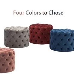 Kmax Round Velvet Ottoman, Classic Button Tufted Ottoman Living Room Footrest, 23.62" X 23.62" X 17.72" Blue 9 Kmax Round Velvet Ottoman, Classic Button Tufted Ottoman Living Room Footrest, 23.62" X 23.62" X 17.72" Blue -Safavieh Furniture 41P0fpBgtoL