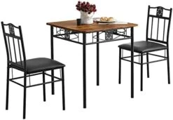 VECELO 3-Piece Bar Table Set, Round Tabletop & Chair For Kitchen Dining Room Breakfast, Built-in Wine Rack, Space Saving[X-Large], 33.46" Length X 23.6" Width, Black And Natural -Safavieh Furniture 41P6Za9lXWL. AC 1