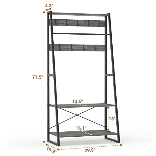 Unikito Coat Rack, 3-in-1 Hall Tree With Storage Shoe Rack, Freestanding Entryway Bench With Shelves, Industrial Entry Coat Stand With Metal Frame For Entrance, Foyer, Bedroom, Easy Assemble, Gray 6 Unikito Coat Rack, 3-in-1 Hall Tree With Storage Shoe Rack, Freestanding Entryway Bench With Shelves, Industrial Entry Coat Stand With Metal Frame For Entrance, Foyer, Bedroom, Easy Assemble, Gray - Image 6