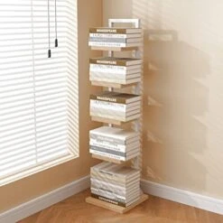 NIZAME Invisible Bookshelf, Floor-to-Ceiling Living Room Shelves, Bookshelf Display Shelves Rack, Open Wood Shelving Unit, For Living Room, Home Office (Color : White, Size : 5 Layers)