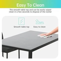 FDW 5 Piece Table And Chairs Dining Table Set Kitchen Table For Small Spaces Dinning Room Marble Grain (Black) -Safavieh Furniture 41PO2qf577L