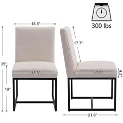HNY Century Modern Dining Chairs Set Of 6, Linen Fabric Kitchen & Dining Room Chair, Upholstered Dining Chair Side Chair With Black Finish Metal Frame, Cream 6 PC -Safavieh Furniture 41PSKswPBPL