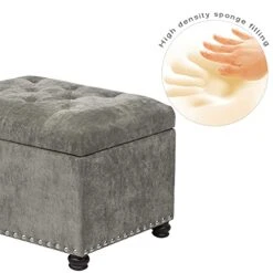 Joveco 24" Ottoman With Storage For Living Room Rectangular Fabric Tufted Bench Footrest - Light Grey -Safavieh Furniture 41PetKWZwWS