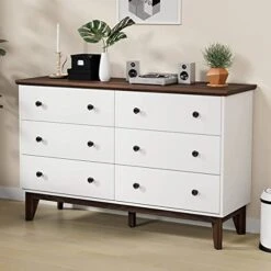 RESOM Dresser For Bedroom, 6 Drawer Double Dresser With Deep Drawers, Wood Chest Of Drawers, Storage Dressers Organizer For Bedroom (White)