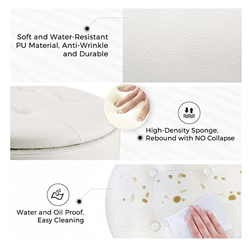 GREENSTELL Vanity Stool With Storage, 360°Swivel Makeup Stool, 17.9" To 24.2" Height Adjustable PU Leather Vanity Chair With Removeable Tray, Modern Round Ottoman For Bedroom Bathroom White 4 GREENSTELL Vanity Stool With Storage, 360°Swivel Makeup Stool, 17.9" To 24.2" Height Adjustable PU Leather Vanity Chair With Removeable Tray, Modern Round Ottoman For Bedroom Bathroom White - Image 4