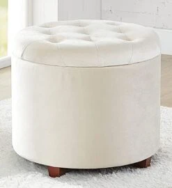 Ornavo Home Donovan Tufted Round Storage Ottoman With Removable Lid For Living Room And Bedroom - Beige Linen -Safavieh Furniture 41Pldnqfg6L. AC