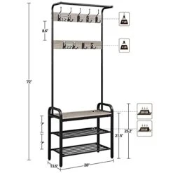 Yaheetech Hall Tree With Bench And Shoe Storage For Entryway, 4-in-1 Coat Rack Shoe Bench With 23 Hooks, A Hanging Rod, Metal Frame, Gray -Safavieh Furniture 41PmZzBIxcL