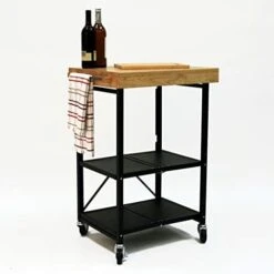 Origami Folding Kitchen Cart On Wheels | For Chefs Outdoor Coffee Wine And Food, Microwave Cart, Kitchen Island On Wheels, Rolling Cart, Kitchen Appliance & Utility Cart | Black With Wood -RBT-03 -Safavieh Furniture 41PorEIAWL. AC