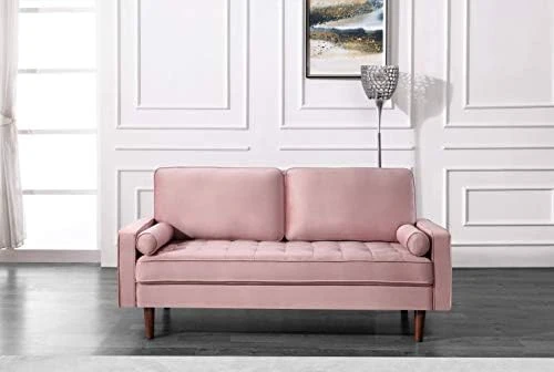 Container Furniture Direct S5459 Mid Century Modern Velvet Upholstered Tufted Living Room Sofa, 69.68" Goldenrod 11 Container Furniture Direct S5459 Mid Century Modern Velvet Upholstered Tufted Living Room Sofa, 69.68" Goldenrod - Image 11