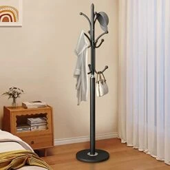 Tenkovic Freestanding Metal Coat Rack Stand, Quartz Base Hall Tree With 12 Hooks, Coat Hanger For Entryway, Hallway (Black) -Safavieh Furniture 41PqXzJpD5L