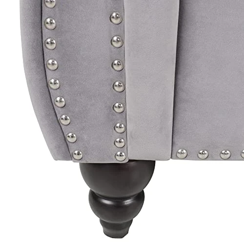 RARZOE 3 Pieces Of Living Room Furniture Sofa Sets, Modern Velvet Chesterfield Sofa&Chesterfield Club Chair&Chesterfield Loveseat Sofas Set With Nailhead Trim Scroll Arms For Living Room(Grey) 4 RARZOE 3 Pieces Of Living Room Furniture Sofa Sets, Modern Velvet Chesterfield Sofa&Chesterfield Club Chair&Chesterfield Loveseat Sofas Set With Nailhead Trim Scroll Arms For Living Room(Grey) - Image 4