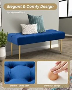 Crestlive Products Upholstered Bench, Velvet Button-Tufted Ottoman With Metal Legs, End Of Bed Bench Accent Sofa Footrest, Long Couch Bench For Bedroom, Entryway, Living Room (Navy Blue) -Safavieh Furniture 41Q1fbyHNFL