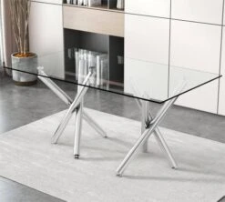 63 Inch Glass Dining Table With Clear Rectangular Glass Top, 4 Chrome Golden Legs Modern Rectangular Glass Kitchen Table Furniture For Home Office Kitchen Dining Room, 4-6 People -Safavieh Furniture 41Q5oeu QqL. AC