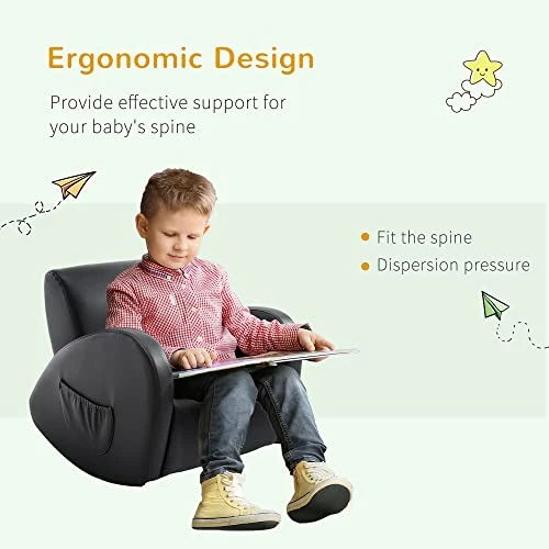 Qaba Kids Sofa Rocking Chair With Side Pocket, PU Leather Toddler Armchair For Children Grey 2 Qaba Kids Sofa Rocking Chair With Side Pocket, PU Leather Toddler Armchair For Children Grey - Image 2