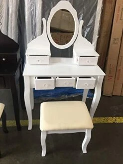 Wood Make-Up Vanity Table Set (White)