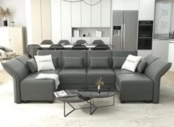 LLappuil Oversized Modular Sofa U Shape Sectional Sofa Set With Storage, Large Corner Sleeper Couch With Reversible Chaise, Faux Leather Fabric Waterproof Sofa, Dark Grey -Safavieh Furniture 41QDf3juf3L. AC 1