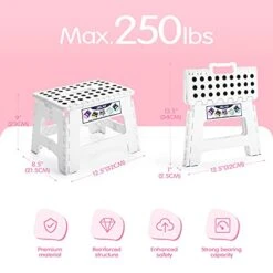 Delxo 9” Folding Step Stool In White,1 Pack Premium Heavy Duty Foldable Stool For Kids,Portable Collapsible Plastic Step Stool,Non Slip Folding Stools For Kitchen Bathroom Bedroom -Safavieh Furniture 41QFGIDzAVS