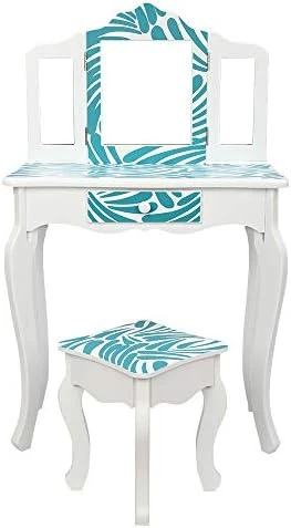 Kids Vanity Table & Stool Set With Mirror, 2 In 1 Princess Makeup Dressing Table W/ Drawer & Detachable Top, Dressing Table Princess Makeup W/ 2 180° Folding Mirror For Age 3-12 Girls, White+Yellow 9 Kids Vanity Table & Stool Set With Mirror, 2 In 1 Princess Makeup Dressing Table W/ Drawer & Detachable Top, Dressing Table Princess Makeup W/ 2 180° Folding Mirror For Age 3-12 Girls, White+Yellow - Image 9