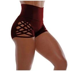 MatureGirl Sweatpants Solid Yoga Bandage Buttocks Women's Shorts Waist High Color Pants Hot Biker Shorts Women (Wine, L)