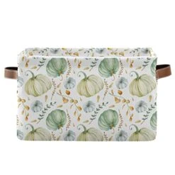 White Pumpkins Autumn Leaves Toy Basket Canvas Collapsible Box Chest Organizer For Edroom Closet Kid's Toys Laundry 2 Pieces