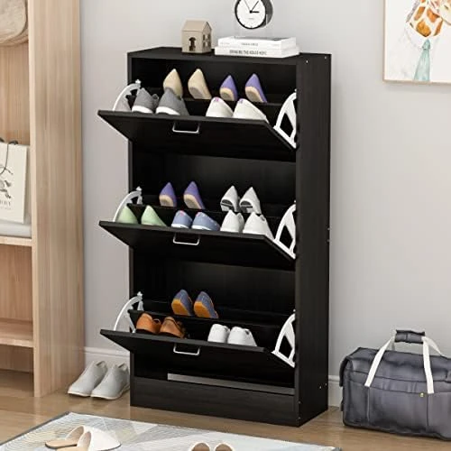 AIEGLE Shoe Cabinet With 2 Flip Drawers For Entryway, Freestanding Shoe Rack Shoe Organiazer With Adjustable Shelf, Shoe Storage Cabinet, Black Walnut (23.6" W X 9.4" D X 31.4" H) 8 AIEGLE Shoe Cabinet With 2 Flip Drawers For Entryway, Freestanding Shoe Rack Shoe Organiazer With Adjustable Shelf, Shoe Storage Cabinet, Black Walnut (23.6" W X 9.4" D X 31.4" H) - Image 8