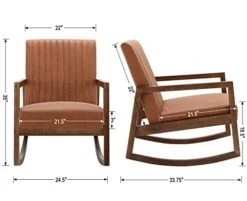 HNY Mid Century Rocking Nursery Chair With Wood Frames, Faux Leather Upholstered Farmhouse Living Room Armchair, For Living Room Bedroom, Light Brown -Safavieh Furniture 41QeUp62MfL