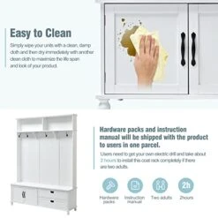 Hall Tree With Storage Bench,Modern Widen Mudroom Bench With 2 Large Drawer, 5 Hooks, 1 Cabinet,with Adjustable Shoe Storage And Hanging Hooks (White) -Safavieh Furniture 41Qi0JDwGzL 1